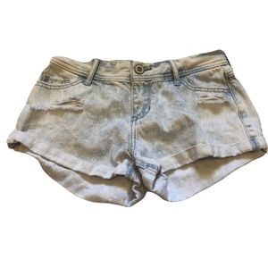 Hollister Jean Shorts Low Rise Short Shorts Size 0 light jean wash distressed